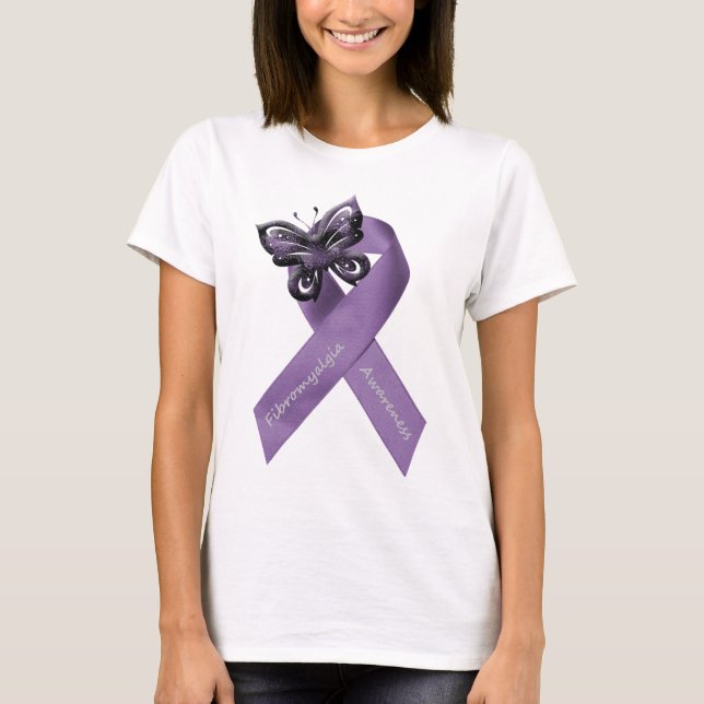 T-shirt Habillement de ruban de papillon de fibromyalgie (Devant)