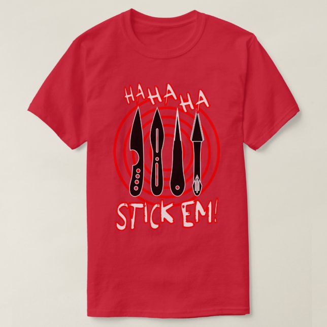 T-shirt HaHaHa Stickem Throwing Knives and Target (Design devant)