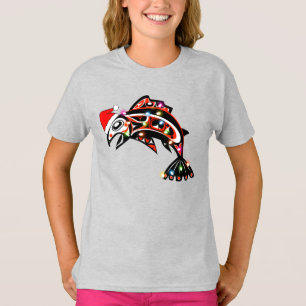 T-shirt Haida Esprit Saumon Animal avec lumières de Noël