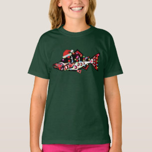 T-shirt Haida Esprit Saumon Animal avec lumières de Noël