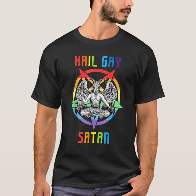 T-shirt Hail Gay Satan LGBT Goth Gay Pride Baphomet (Devant)