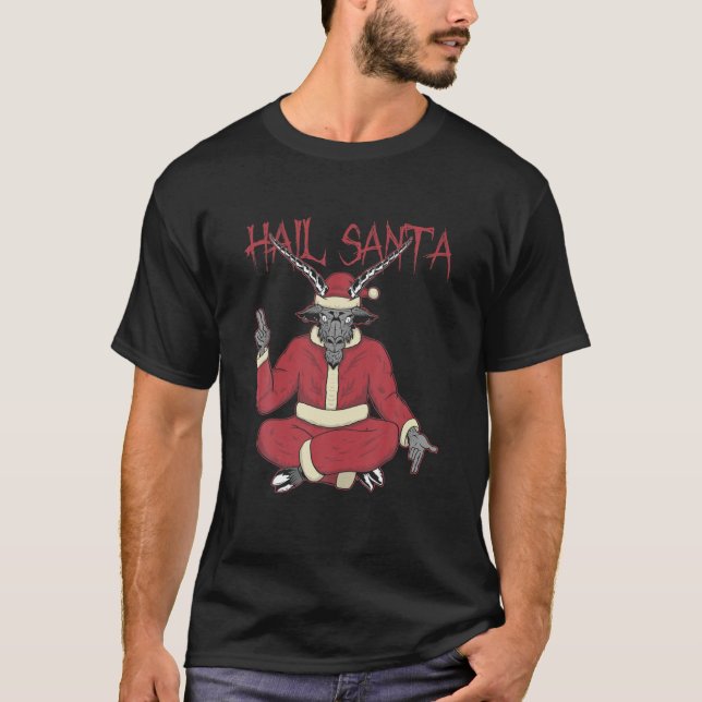 T-shirt Hail Santa Ugly Christmas Sweater Rock Metal Satan (Devant)