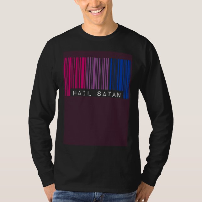 T-shirt Hail Satan Bisexual Pride Flag Barcode Satanist Eq (Devant)