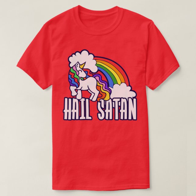 T-shirt Hail Satan Rainbow Unicorn (Design devant)
