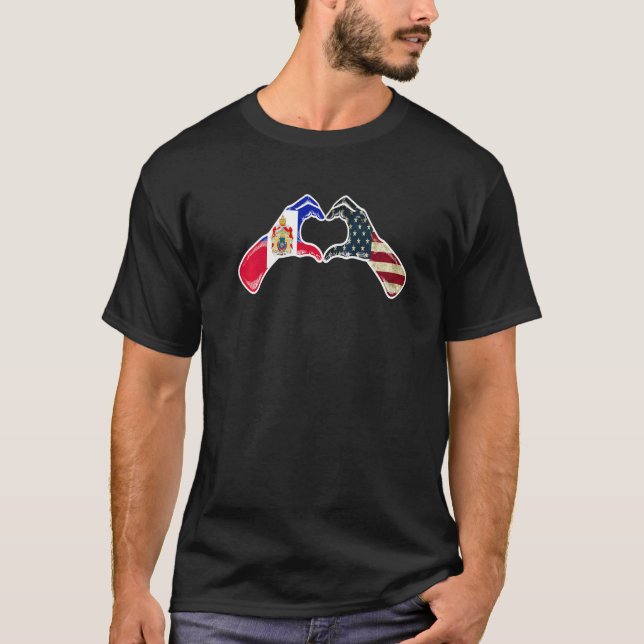 T-shirt Haïti American USA Flag - USA Haïti Heart Premiu (Devant)