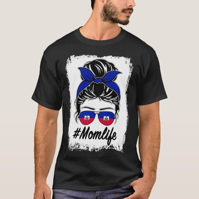 T-shirt Haïti Drapeau Haïti Maman haïtienne Messy Bun Mama (Devant)