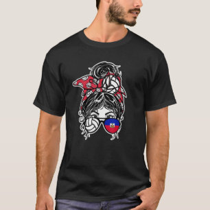 T-shirt Haïti volleyball fans Messy Bun Hair Girl Haitian