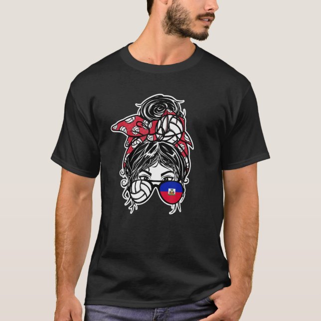 T-shirt Haïti volleyball fans Messy Bun Hair Girl Haitian (Devant)