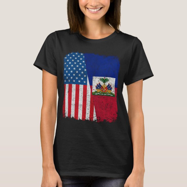 T-shirt Haitian American Flag Half USA Haiti Root Proud (Devant)