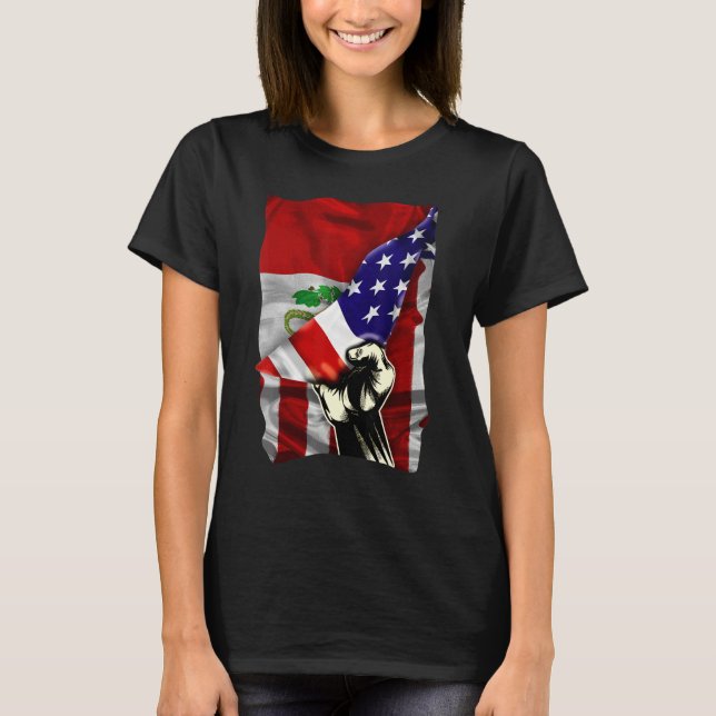 T-shirt Half American Flag Peruvian ROOTS USA Flag Peru DN (Devant)