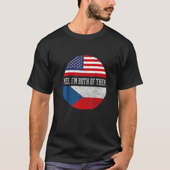 T-shirt Half American Half Czech USA Flag Czech Republic H (Devant)