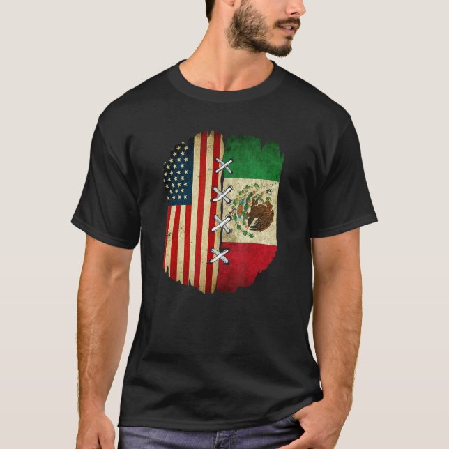 T-shirt Half American Half Mexican USA Flag Mexico Flag (Devant)