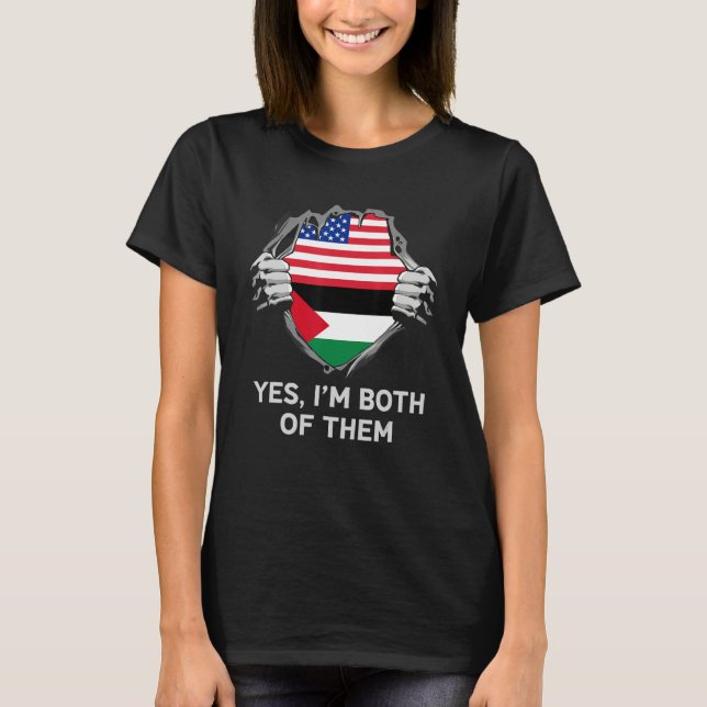 T-shirt Half American Half Palestinian USA Palestine Flag (Devant)