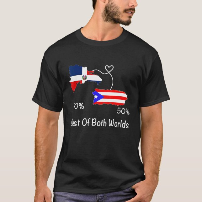 T-shirt Half Puerto Rican Half Dominican Flag Map Combined (Devant)