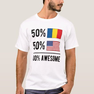 T-shirt Half Romanian Half American Flag Romania USA
