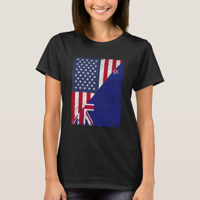 T-shirt Half USA Flag Half New Zealand Flag American New Z (Devant)