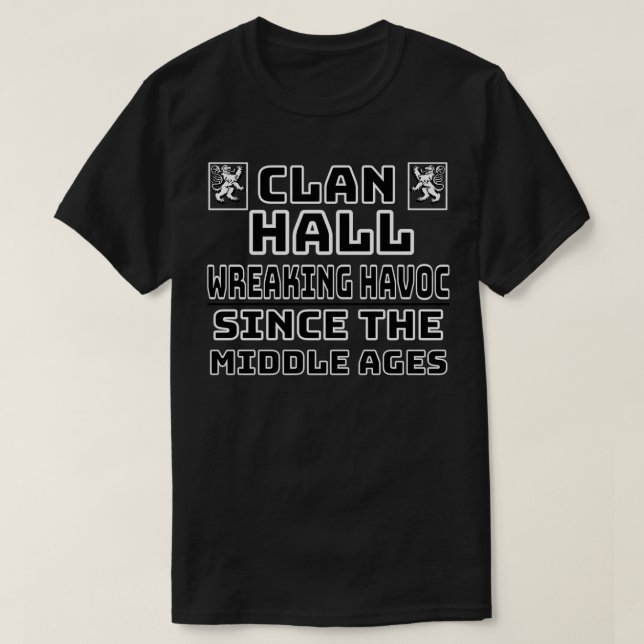 T-shirt Hall Scottish Clan Family Kilt Tartan Lion (Design devant)