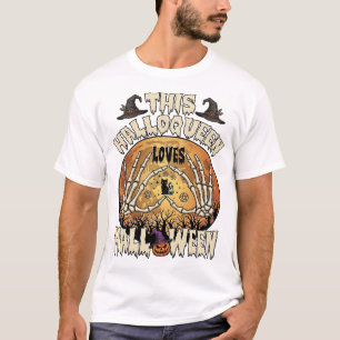 T-shirt Halloqueen Aime Halloween Squelette Mains Chat Noi