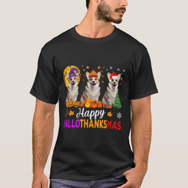 T-shirt Hallothanksmans de Noël de Corgi Dog Halloween (Devant)