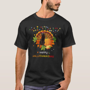 T-shirt Hallothanksmas Citrouille Turquie Chat noir