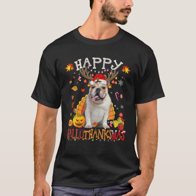T-shirt Hallothanksmas, Halloween Thanksg, Chien de Bulldo (Devant)