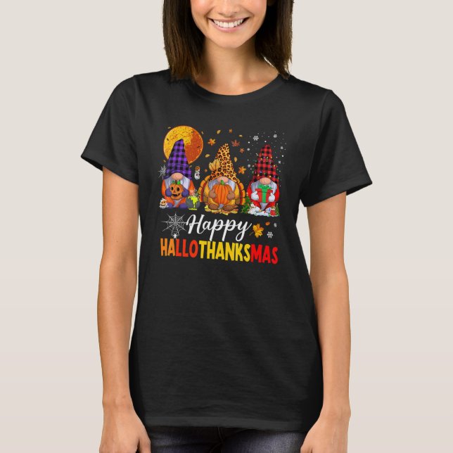 T-shirt Hallothanksmas heureux Mes Gnomies Famille Gnomes  (Devant)