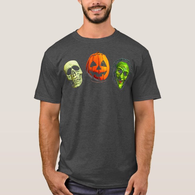 T-shirt Halloween 3 masques Shamrocks en argent (Devant)
