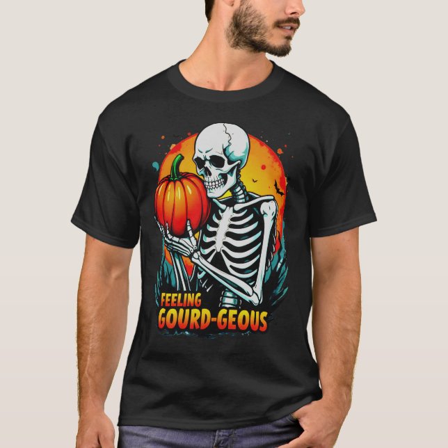 T-shirt Halloween à la main de squelette 'Feeling Gourd ge (Devant)