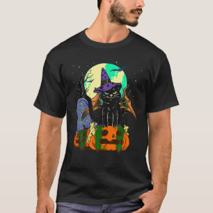 T-shirt Halloween Angry Black Cat Witch Casquette Citrouil
