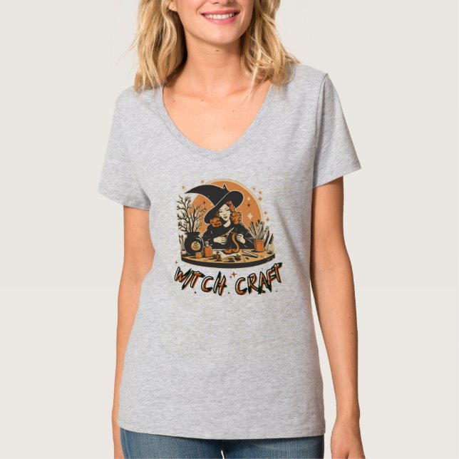 T-shirt Halloween artisanal sorcière rétro (Devant)