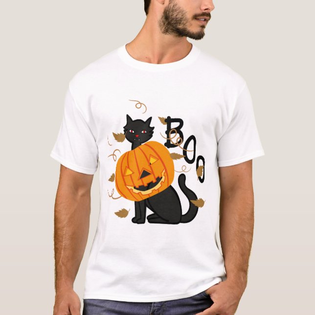 T-shirt Halloween Black cat Boo (Devant)