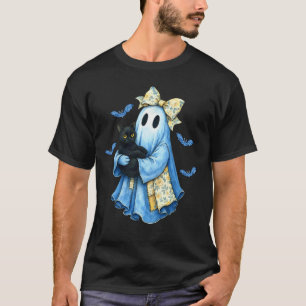 T-shirt Halloween Bleu Denim Fantôme Patchwork Fantôme Noi