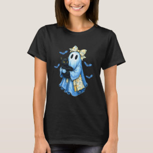 T-shirt Halloween Bleu Denim Fantôme Patchwork Fantôme Noi