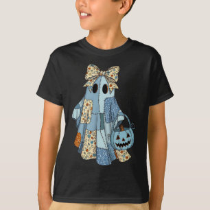 T-shirt Halloween Blue Denim Ghost Trendy Denim Patchwork