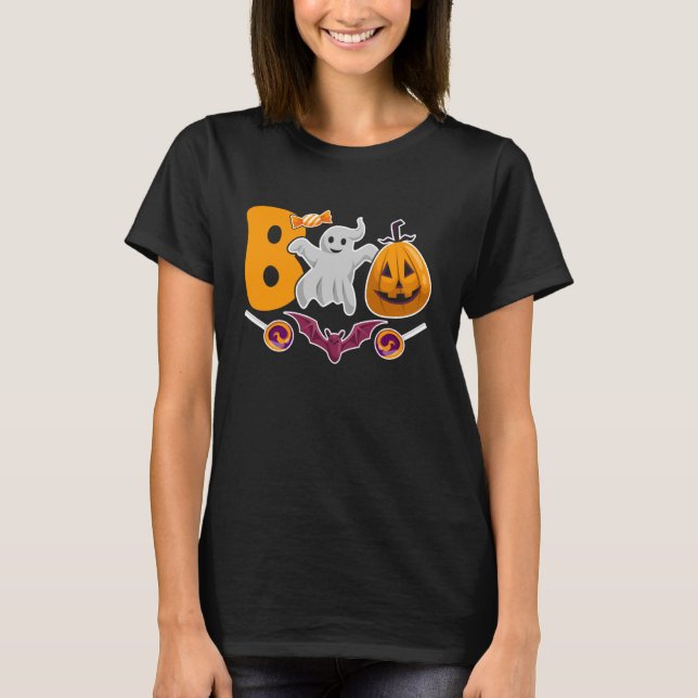 T-shirt Halloween Boo Cute Ghost Pumpkin Spider Web Hallow (Devant)