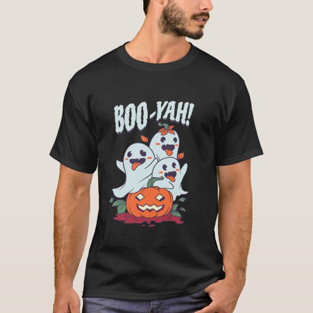 T-shirt Halloween Boo Yah Funny Ghost Jack-o'-lantern Pump (Devant)