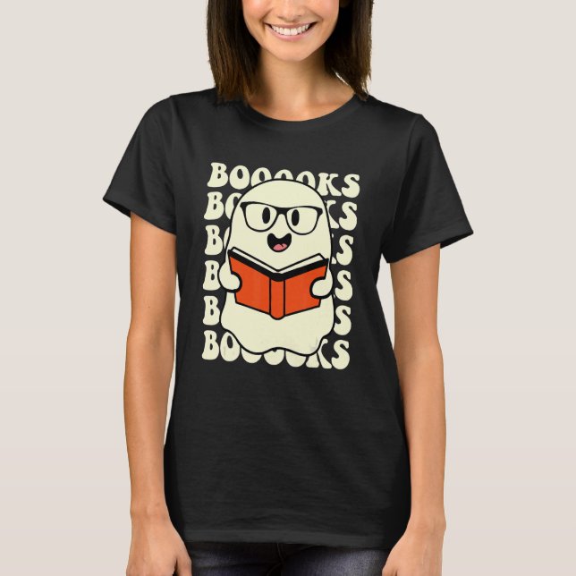 T-shirt Halloween Booooks Cute Ghost Boo Reading Books Adu (Devant)