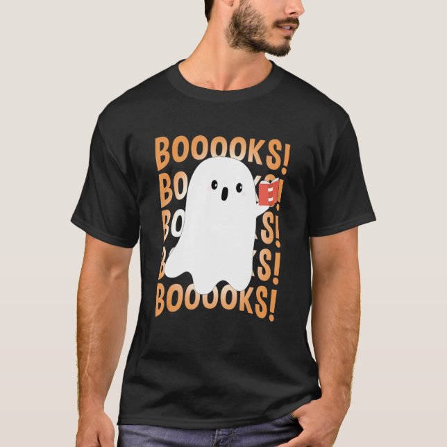 T-shirt Halloween Booooks Ghost Reading Boo Read Books Lib (Devant)
