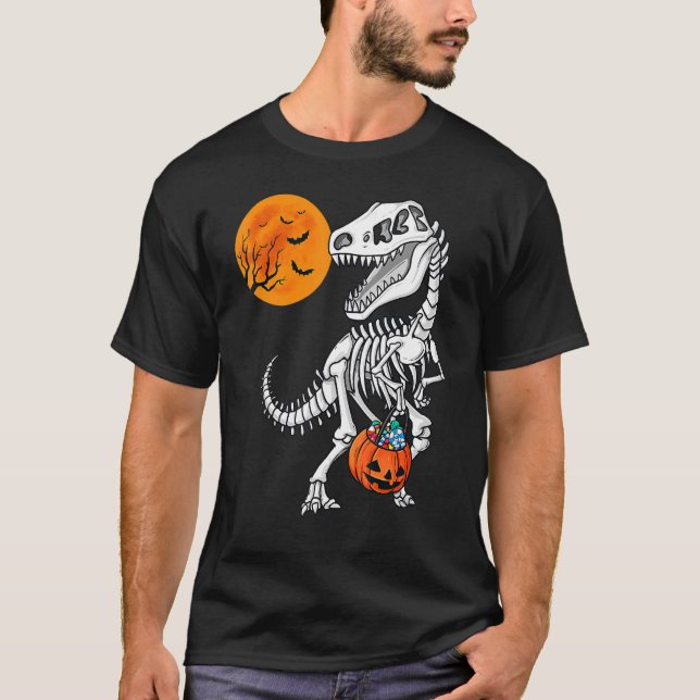 T-shirt Halloween Boys Dinosaur Skeleton Rex Citrouille d' (Devant)