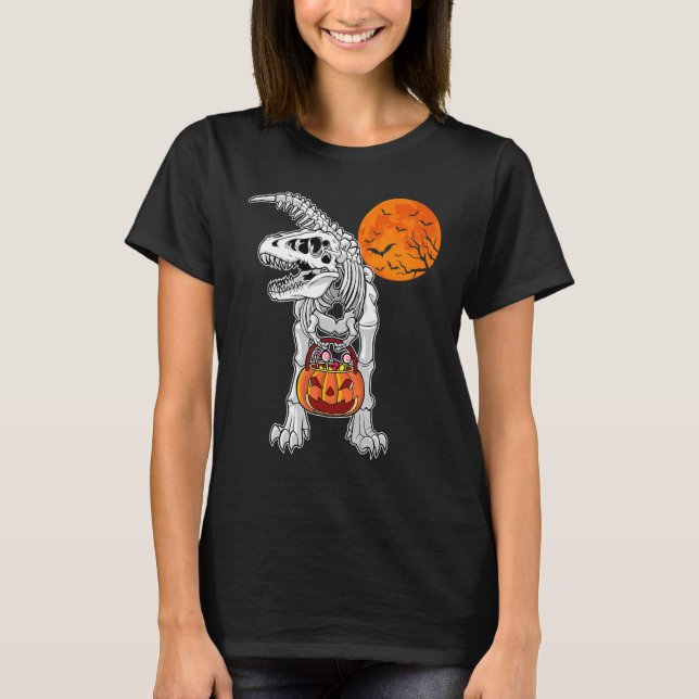 T-shirt Halloween Boys Dinosaur Skeleton Rex Scary Pumpkin (Devant)