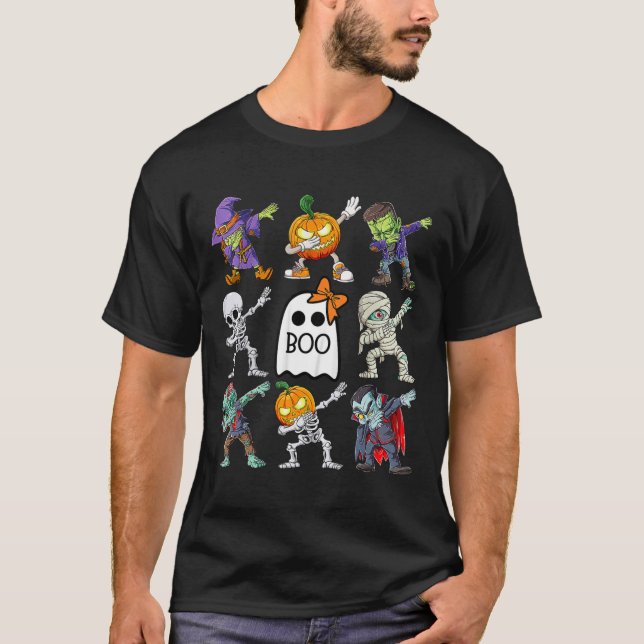 T-shirt Halloween Boys Skeleton Zombie Citrouille unique B (Devant)