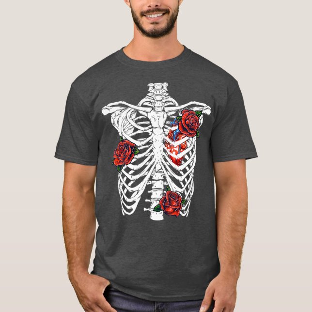 T-shirt Halloween Cage Rib Squelette Jour des Morts (Devant)
