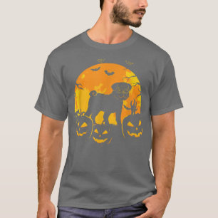T-shirt Halloween Carlin Jack-o'-lantern Chien Citrouille 