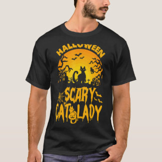 T-shirt Halloween Cat effrayant Lady Black Chat Trick ou t