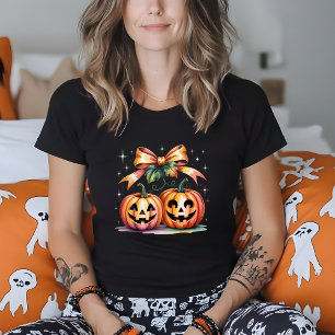 T-shirt Halloween Cerises Citrouilles Automne Aquarelle au
