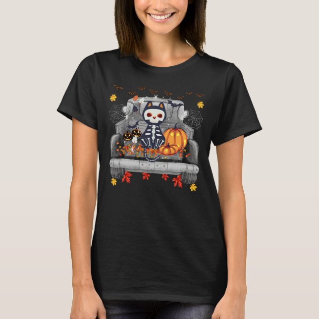 T-shirt Halloween Chat Crâne Camion Costume Enfants Cadeau (Devant)