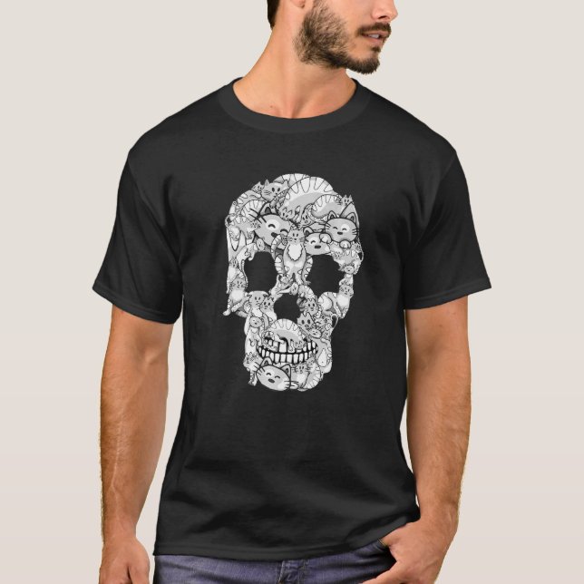 T-shirt Halloween Chat Crâne Tee Skeleton Costume filles a (Devant)