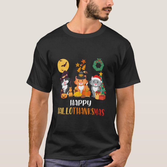 T-shirt Halloween Chat Halloween Joyeux Hallothanksmas Tha (Devant)