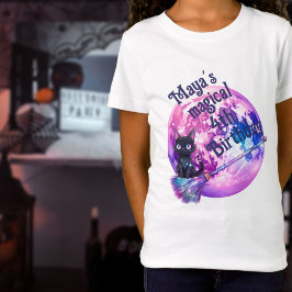 T-Shirt Halloween chat lune et balai rose violet anniversa