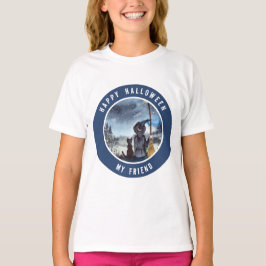 T-shirt Halloween Chat noir et la Sorcière étoile nuit